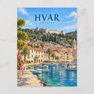 Postal Arte de viaje pictórico de Hvar