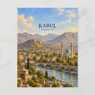 Postal Arte de viaje pictórico de Kabul
