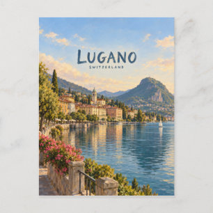 Postal Arte de viaje pictórico de Lugano