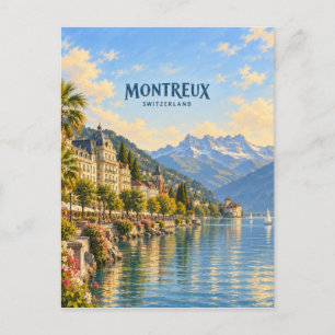 Postal Arte de viaje pictórico de Montreux