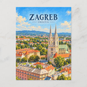 Postal Arte de viaje pictórico de Zagreb