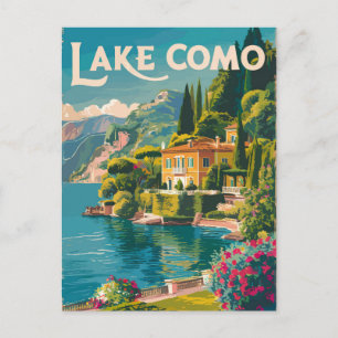 Postal Arte de viaje pintoresco del lago de Como Vintage