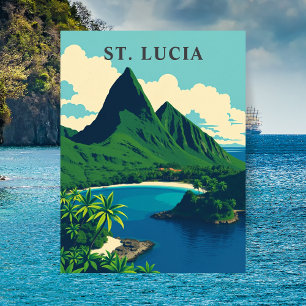 Postal Arte de viaje retro caribeño de Santa Lucía