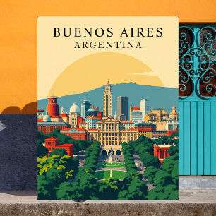 Postal Arte de viaje retro de Buenos Aires, Argentina