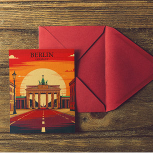 Postal Arte de viaje retro de la Puerta de Brandeburgo en