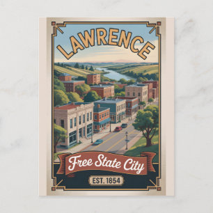 Postal Arte de viaje retro de Lawrence Kansas vintage