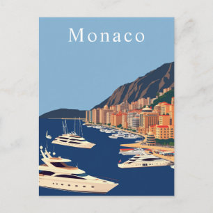 Postal Arte de viaje retro de Mónaco