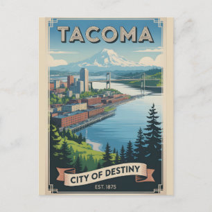 Postal Arte de viaje retro de Tacoma Washington Vintage