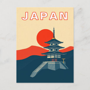 Postal Arte de viaje retro Japón Pagoda Templo