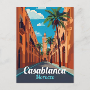 Postal Arte de viaje Torre del Reloj de Casablanca