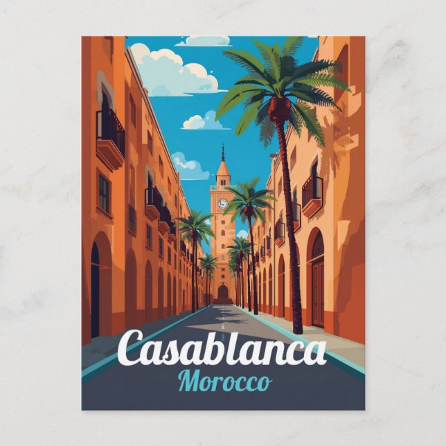 Postal Arte de viaje Torre del Reloj de Casablanca (Anverso)