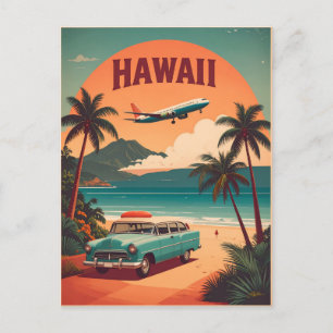 Postal Arte de viaje turístico de Hawái retro de mediados