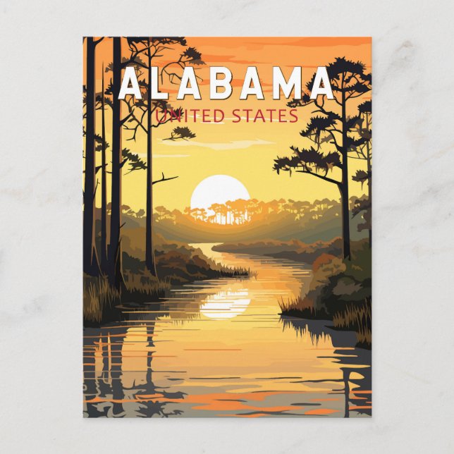 Postal Arte de viaje vintage de Alabama (Anverso)