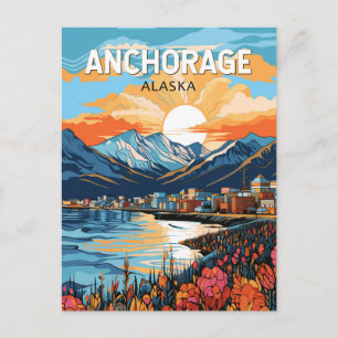 Postal Arte de viaje vintage de Anchorage Alaska