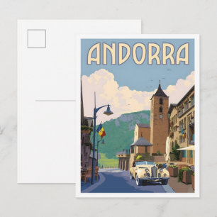 Postal Arte de viaje vintage de Andorra