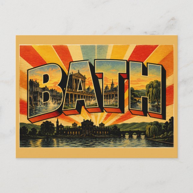 Postal Arte de viaje vintage de Bath Inglaterra (Anverso)