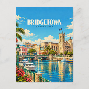 Postal Arte de viaje vintage de Bridgetown Barbados