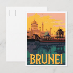 Postal Arte de viaje vintage de Brunéi