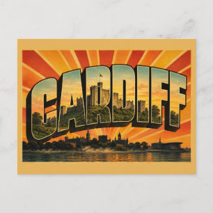 Postal Arte de viaje vintage de Cardiff, Gales
