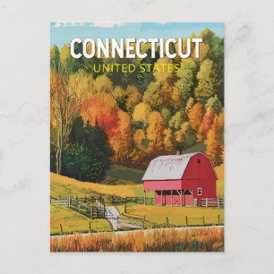 Postal Arte de viaje vintage de Connecticut