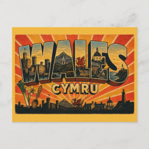 Postal Arte de viaje vintage de Gales Cymru
