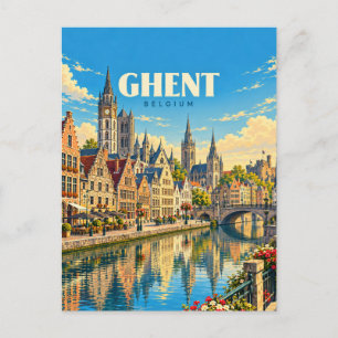 Postal Arte de viaje vintage de Gante Bélgica