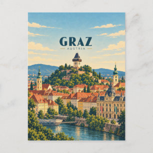 Postal Arte de viaje vintage de Graz, Austria