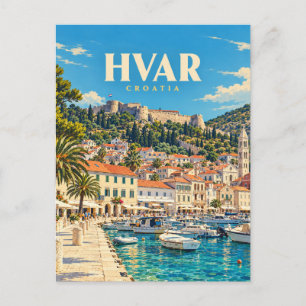 Postal Arte de viaje vintage de Hvar Croacia