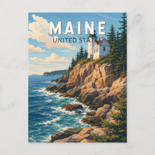 Postal Arte de viaje vintage de ilustración de Maine