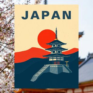 Postal Arte de viaje vintage de Japón Pagoda Templo