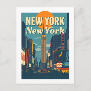 Postal Arte de viaje vintage de Midtown en la ciudad de N