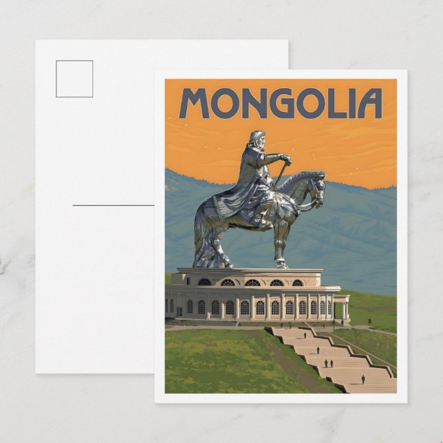 Postal Arte de viaje vintage de Mongolia (Anverso / Reverso)