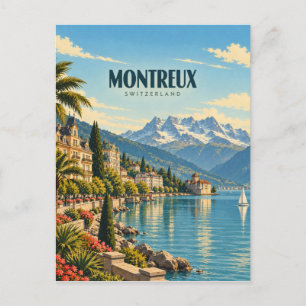 Postal Arte de viaje vintage de Montreux Suiza