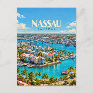 Postal Arte de viaje vintage de Nassau Bahamas