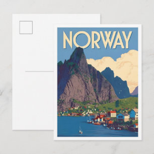 Postal Arte de viaje vintage de Noruega