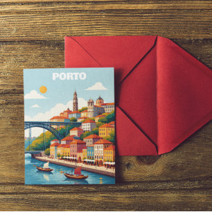 Postal Arte de viaje vintage de Oporto Portugal