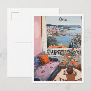 Postal Arte de viaje vintage de Oslo Noruega