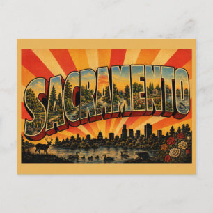 Postal Arte de viaje vintage de Sacramento CA