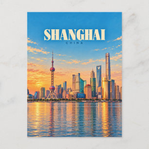 Postal Arte de viaje vintage de Shanghai China