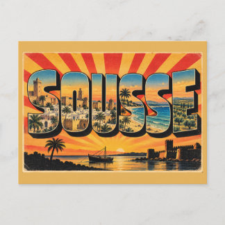 Postal Arte de viaje vintage de Sousse Playa Ribat Olivar