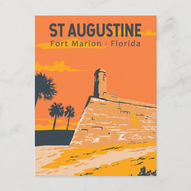 Postal Arte de viaje vintage de St Augustine Florida (Anverso)