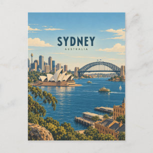 Postal Arte de viaje vintage de Sydney Australia