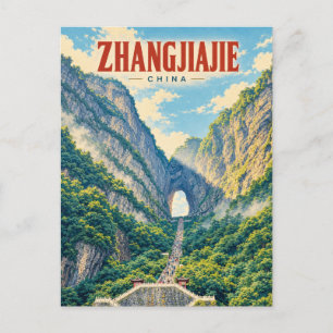 Postal Arte de viaje vintage de Zhangjiajie China