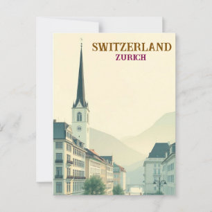 Postal Arte de viaje vintage de Zúrich Suiza