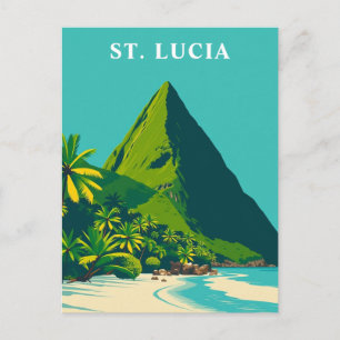 Postal Arte de viaje vintage del Caribe de Santa Lucía