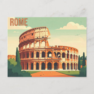 Postal Arte de viaje vintage del Coliseo de Roma