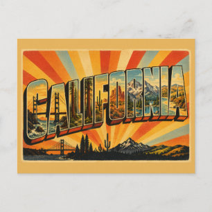 Postal Arte de viaje vintage del estado de California