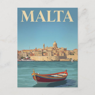 Postal Arte de viaje vintage del puerto de Malta