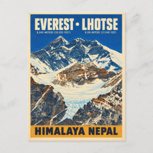 Postal Arte de viaje Vintage Everest Lhotse Nepal Himalay