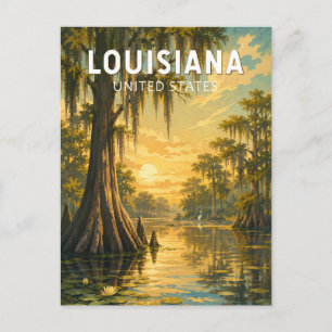 Postal Arte de viaje vintage ilustración de Luisiana